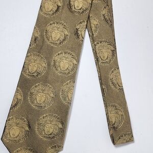 Versace Vintage Gold and Black Medusa Motif Tie